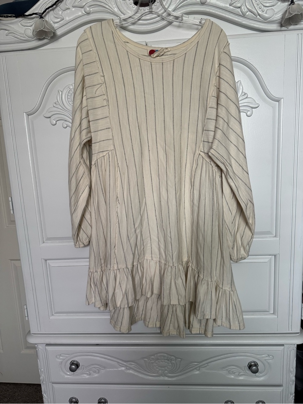 FP Movement by Free People Cream Striped Ruffle-Hem Tunic